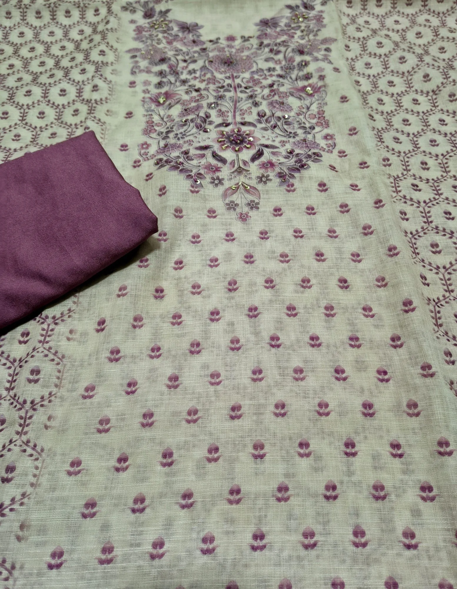 Cotton Linen Suit With Print & Embroidery view 3