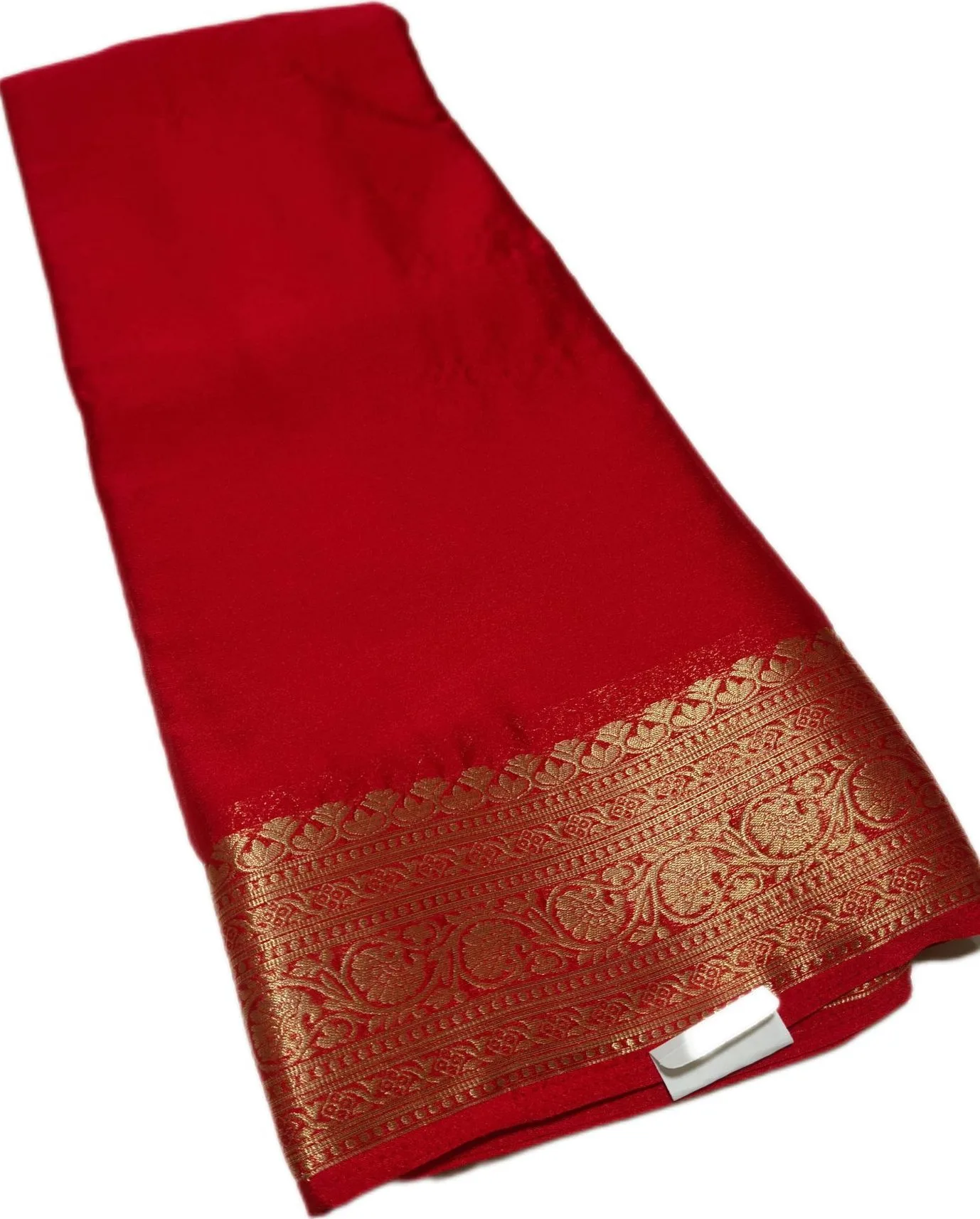 Plain Chinnon Crepe Saree with Golden Border view 3