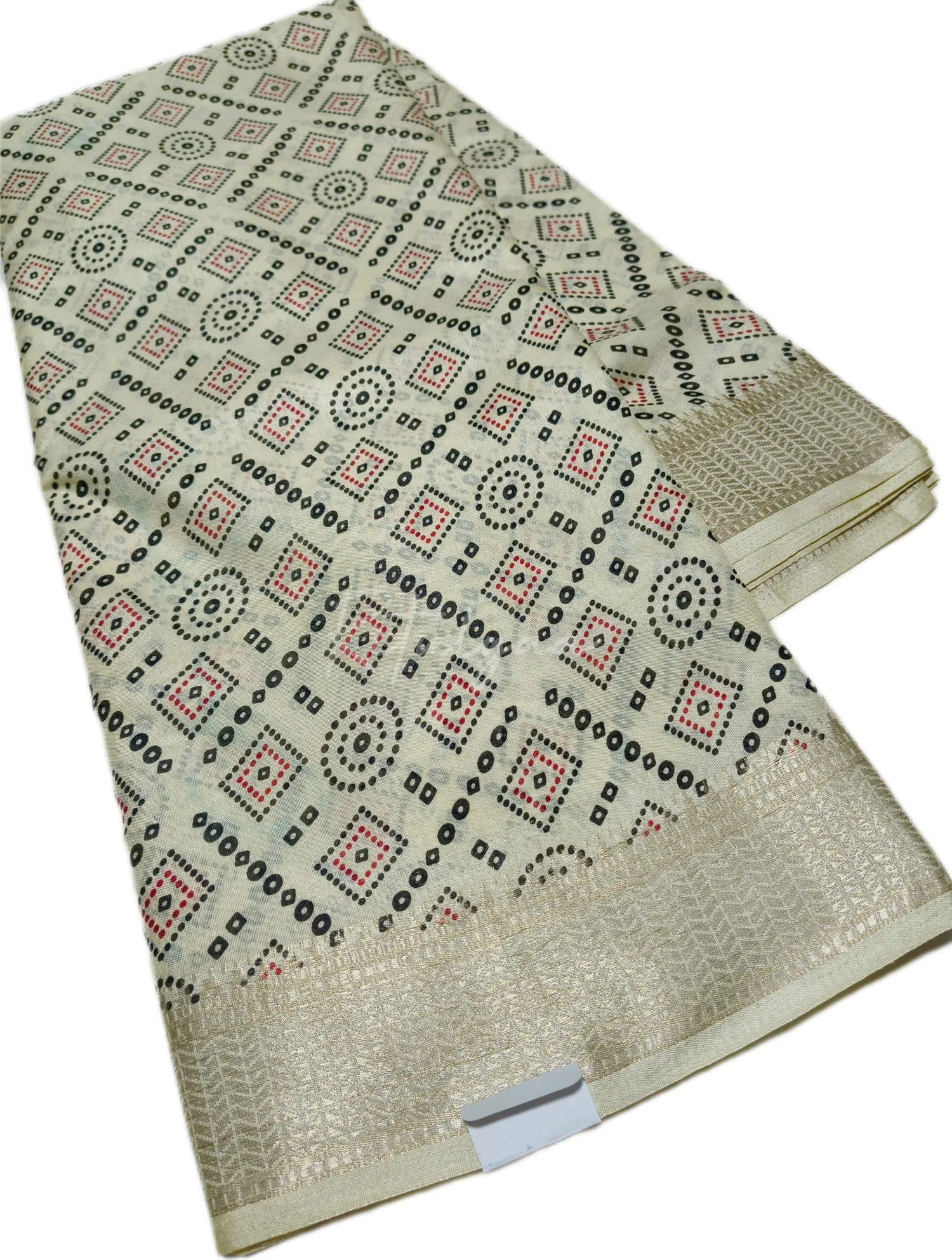 Off White Printed Modal Silk Saree view 2