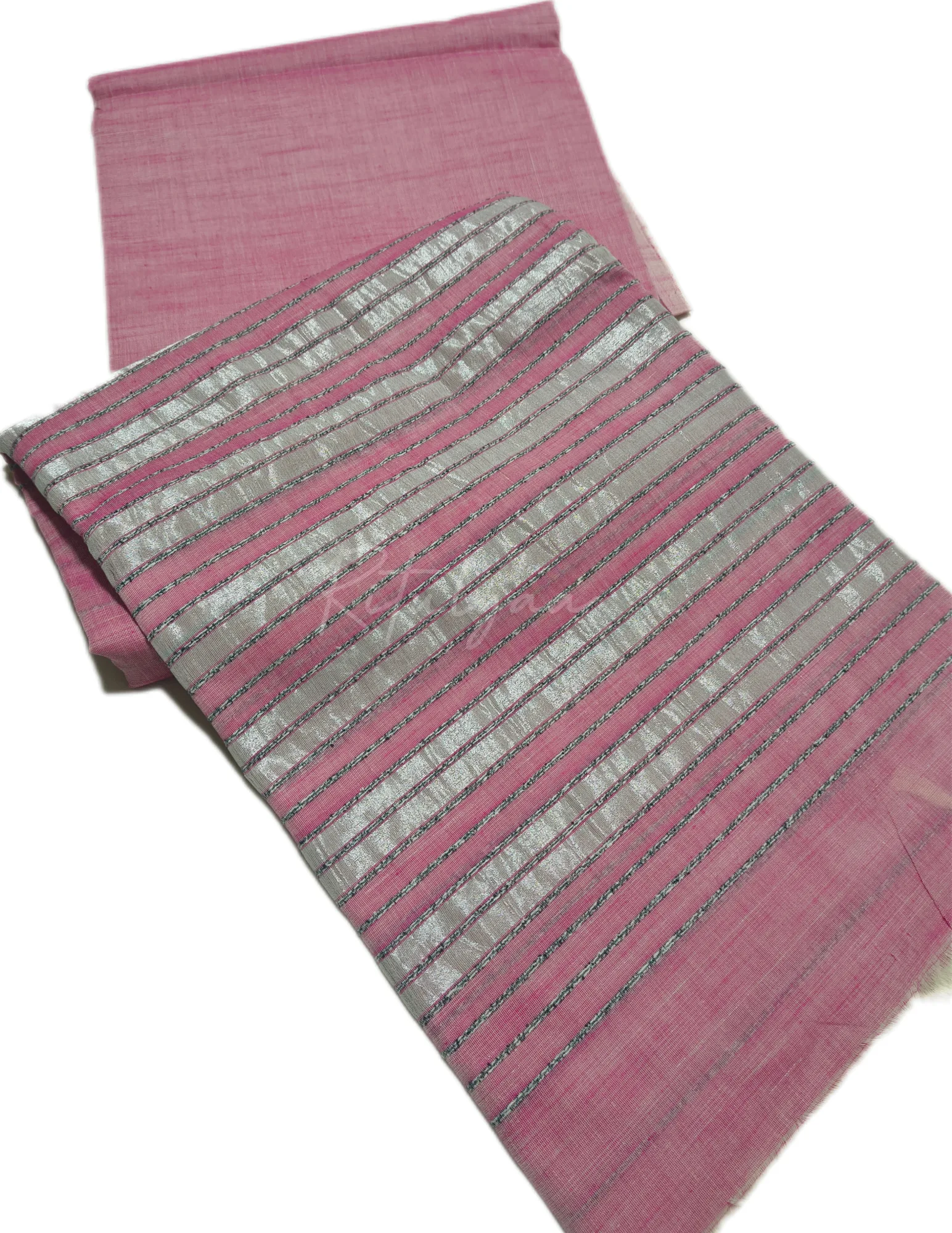 Cotton Linen Saree With Silver Border view 2