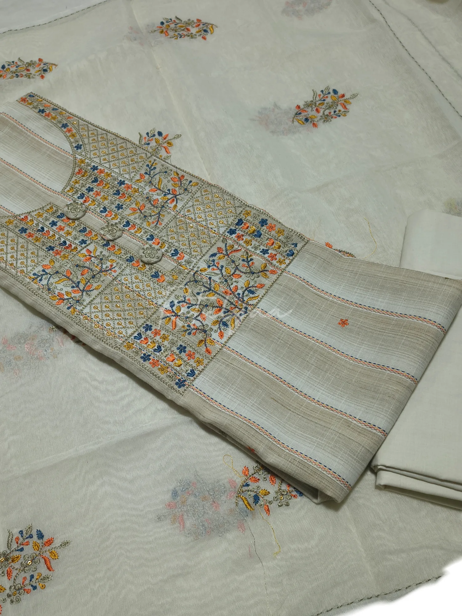 Pure cotton Stripe Suit With Embroidery view 2