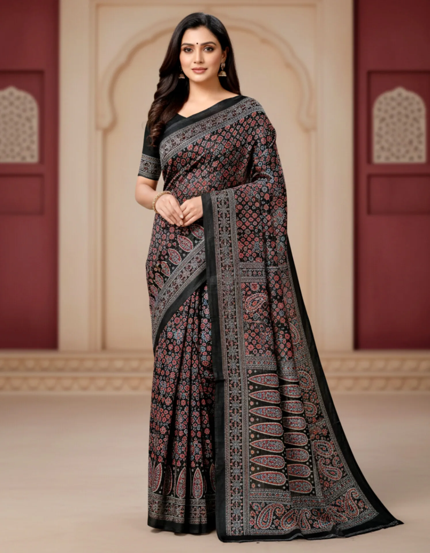 Ajrakh print sarees view 5